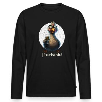 Lustiges Huhn mit Prosecco für den Mädelsabend - - Männer Premium Bio Langarmshirt - Schwarz - Vorne - Nico (187cm)