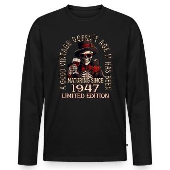 76ème Anniversaire 1947 '76 Bon Millésime - T-shirt manches longues Premium bio Homme - noir - Devant - Nico (187cm)