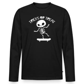 Halloween Skateboard Skeleton Tricks Or Treat - Men's Premium Organic Long Sleeve Shirt - black - Front - Nico (187cm)