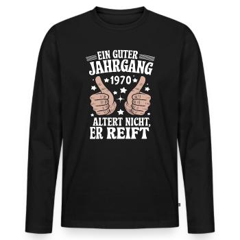 Un bon millésime anniversaire années 1970 - T-shirt manches longues Premium bio Homme - noir - Devant - Nico (187cm)