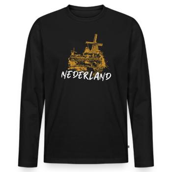 Illustration typical windmills in the Netherlands - Men's Premium Organic Long Sleeve Shirt - black - Front - Nico (187cm)