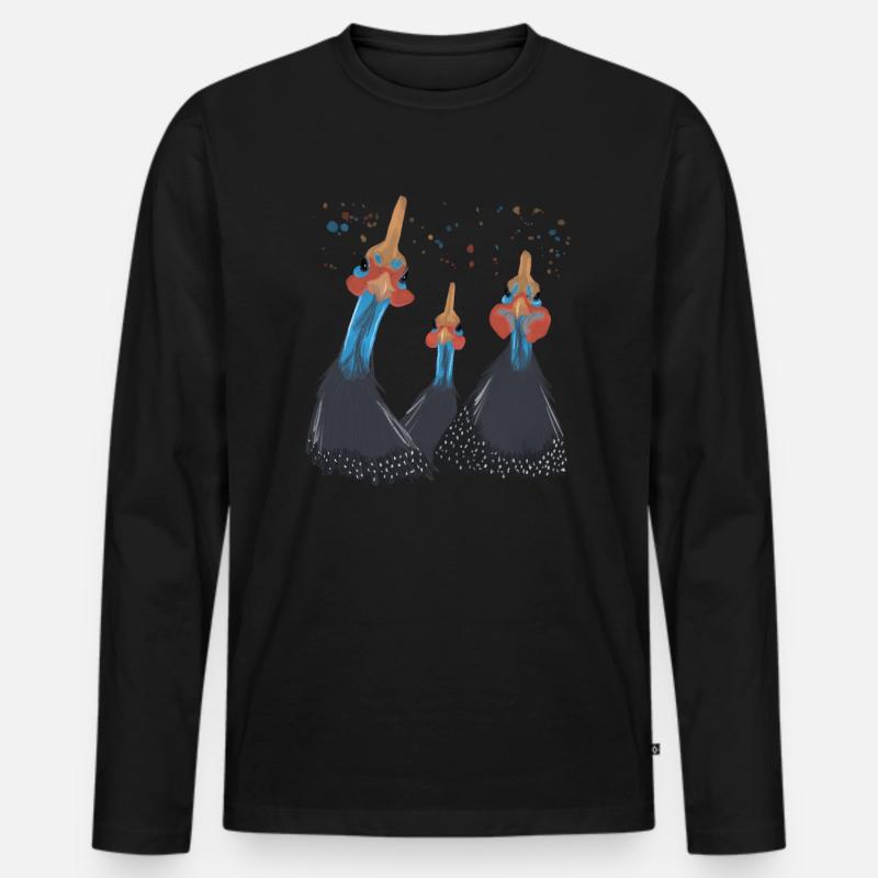 Trio Perlhühner - Männer Premium Bio Langarmshirt - Schwarz