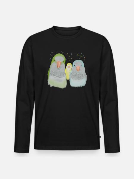 Familie Mönchssittiche - Männer Premium Bio Langarmshirt - Schwarz