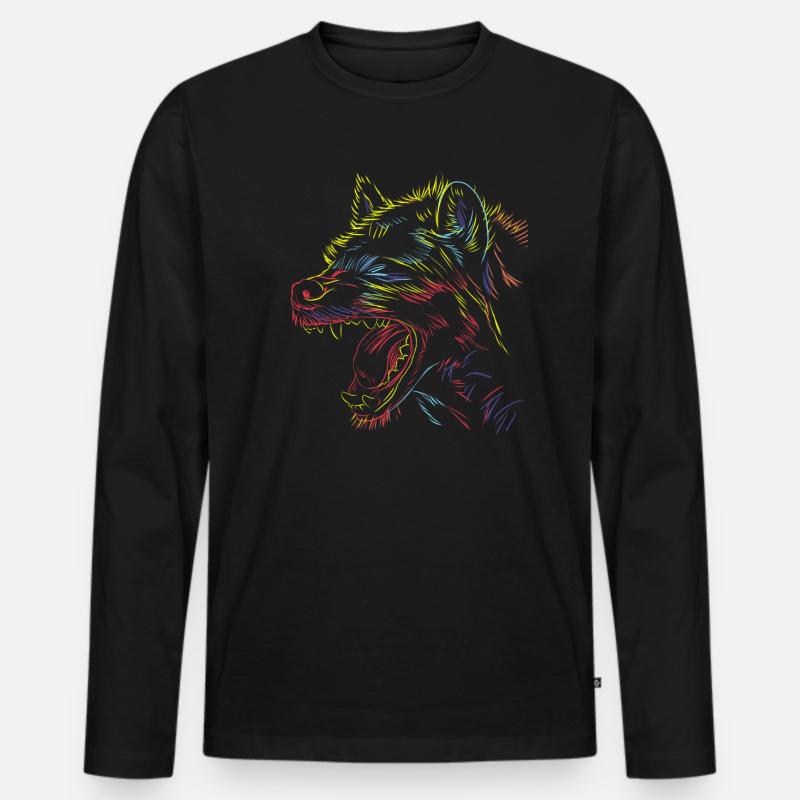 Bunte Striche Hyäne - Männer Premium Bio Langarmshirt - Schwarz