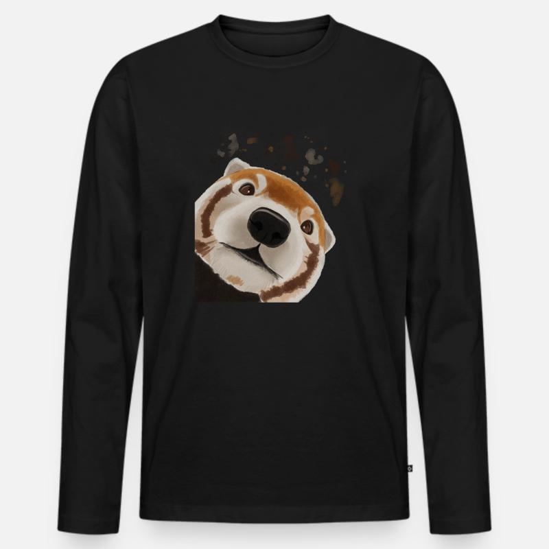 Neugieriger Roter Panda - Männer Premium Bio Langarmshirt - Schwarz