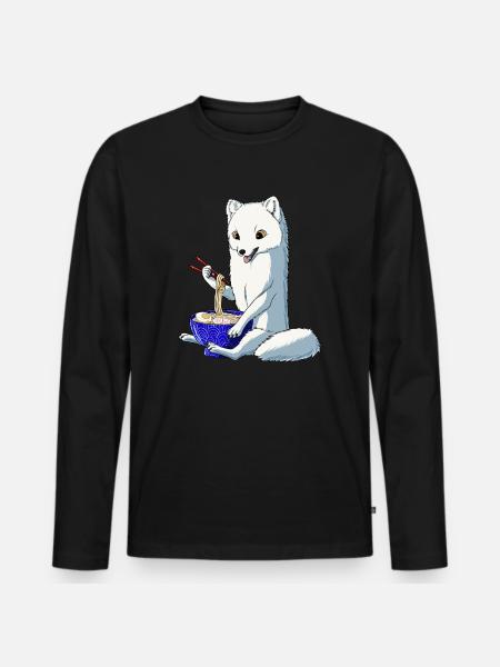 Japansk sne ræv Ramen nudler arktisk ræv - Premium økologisk langærmet T-shirt til mænd - sort