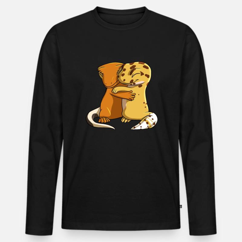 Leopardgecko umarmt Kronengecko - Männer Premium Bio Langarmshirt - Schwarz