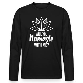 Namaste Yoga Méditation Spirituelle Fleur de Lotus - T-shirt manches longues Premium bio Homme - noir - Devant - Nico (187cm)