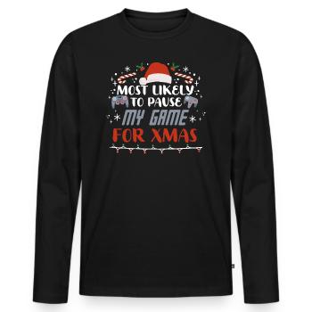 Weihnachten Gamer Gaming Pause My Game For Xmas - Männer Premium Bio Langarmshirt - Schwarz - Vorne - Nico (187cm)
