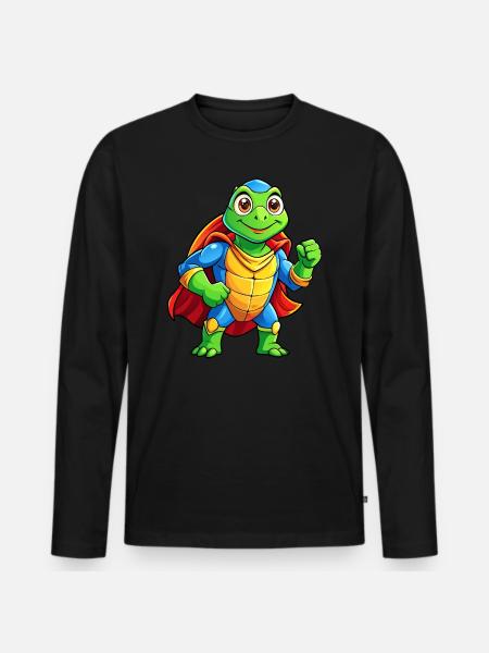 Mega süße Superheld-Schildkröte - Männer Premium Bio Langarmshirt - Schwarz