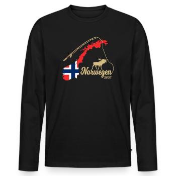 Norwegen Angel und Fischer Design - Männer Premium Bio Langarmshirt - Schwarz - Vorne - Nico (187cm)