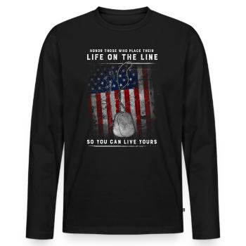 Honorer ceux qui placent leur vie en jeu - T-shirt manches longues Premium bio Homme - noir - Devant - Nico (187cm)