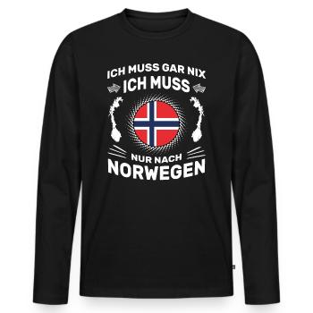 Spruch Ich muss gar nix Ich muss nur nach Norwegen - Männer Premium Bio Langarmshirt - Schwarz - Vorne - Nico (187cm)