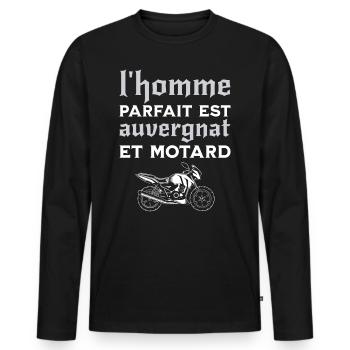 L'Homme Parfait Est Auvergnat Motard - T-shirt manches longues Premium bio Homme - noir - Devant - Nico (187cm)