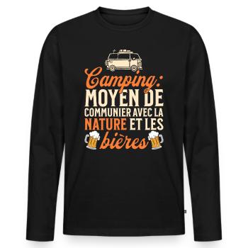 Humour Camping Nature Et Bières Vacances D'Été - T-shirt manches longues Premium bio Homme - noir - Devant - Nico (187cm)