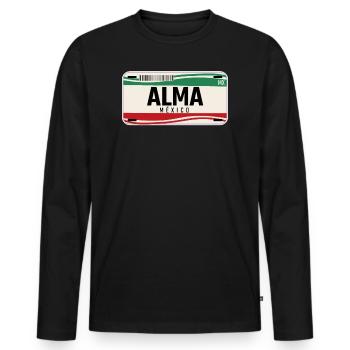 Alma Personalisierte mexikanische Fahrzeugkennzeichen mit Namen - Männer Premium Bio Langarmshirt - Schwarz - Vorne - Nico (187cm)