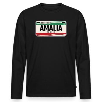 Amalia Personalisierte mexikanische Fahrzeugkennzeichen mit Namen - Männer Premium Bio Langarmshirt - Schwarz - Vorne - Nico (187cm)