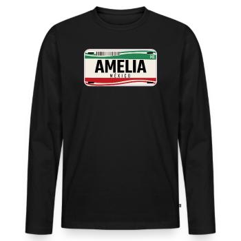 Amelia Personalisierte mexikanische Fahrzeugkennzeichen mit Namen - Männer Premium Bio Langarmshirt - Schwarz - Vorne - Nico (187cm)