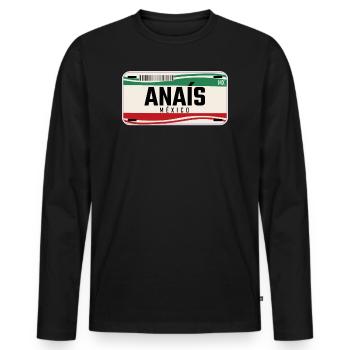 Anais Personalisierte mexikanische Fahrzeugkennzeichen mit Namen - Männer Premium Bio Langarmshirt - Schwarz - Vorne - Nico (187cm)