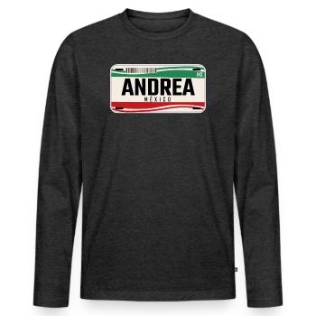 Andrea Plaques de véhicule mexicaines personnalisées w nom - T-shirt manches longues Premium bio Homme - anthracite chiné - Devant - Nico (187cm)