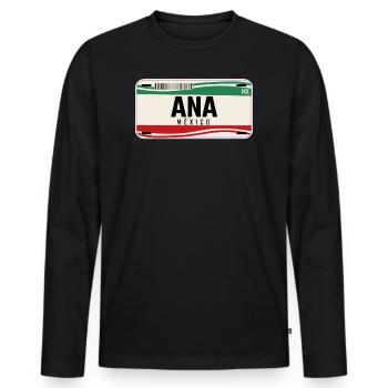 Ana Personalisierte mexikanische Fahrzeugkennzeichen mit Name - Männer Premium Bio Langarmshirt - Schwarz - Vorne - Nico (187cm)