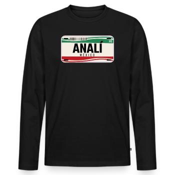 Anali Personalisierte mexikanische Fahrzeugkennzeichen mit Namen - Männer Premium Bio Langarmshirt - Schwarz - Vorne - Nico (187cm)