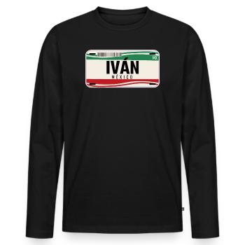 Ivan Personalisierte mexikanische Fahrzeugkennzeichen mit Namen - Männer Premium Bio Langarmshirt - Schwarz - Vorne - Nico (187cm)