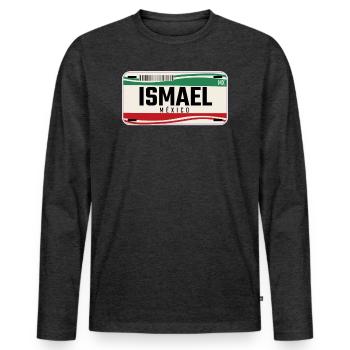 Ismael Plaques de véhicule mexicaines personnalisées w nom - T-shirt manches longues Premium bio Homme - anthracite chiné - Devant - Nico (187cm)