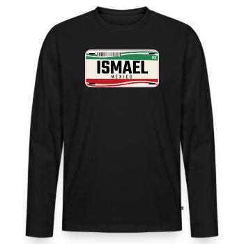 Ismael Personalisierte mexikanische Fahrzeugkennzeichen mit Namen - Männer Premium Bio Langarmshirt - Schwarz - Vorne - Nico (187cm)
