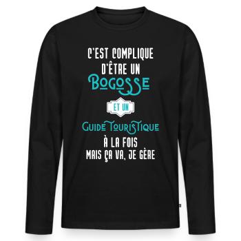 C'est compliqué d'être Bogosse Guide touristique - T-shirt manches longues Premium bio Homme - noir - Devant - Nico (187cm)
