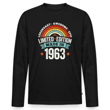 61th Birthday Legendary Awesome Made 1963 Vintage - Men's Premium Organic Long Sleeve Shirt - black - Front - Nico (187cm)