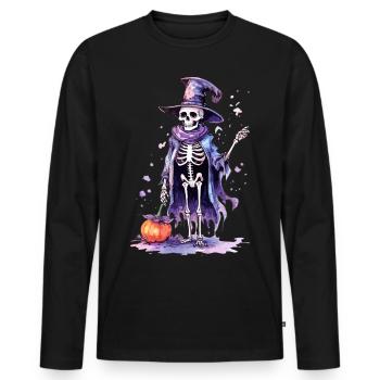 Halloween Aquarelle Squelette Chemise Chapeau de Sorcière - T-shirt manches longues Premium bio Homme - noir - Devant - Nico (187cm)