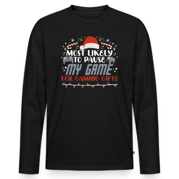 Weihnachten Gamer Pause My Game For Gaming Gifts - Männer Premium Bio Langarmshirt - Schwarz - Vorne - Nico (187cm)