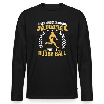 Unterschätzen Sie niemals einen alten Mann mit einem Rugbyball - Männer Premium Bio Langarmshirt - Schwarz - Vorne - Nico (187cm)