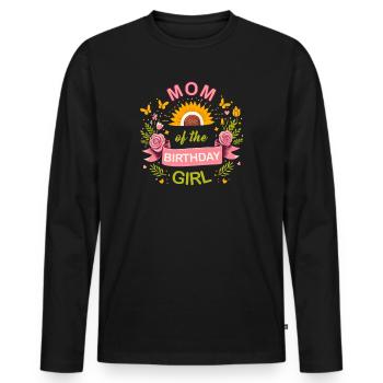 Anniversaire Fille Mère, Fleurs, Noeud - T-shirt manches longues Premium bio Homme - noir - Devant - Nico (187cm)
