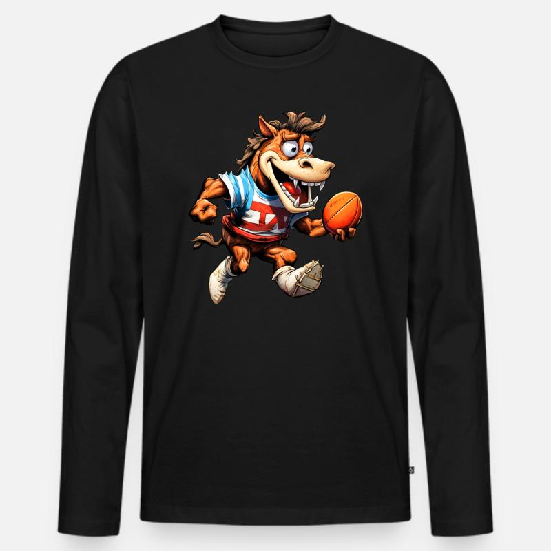 Pferde Rugby - Männer Premium Bio Langarmshirt - Schwarz