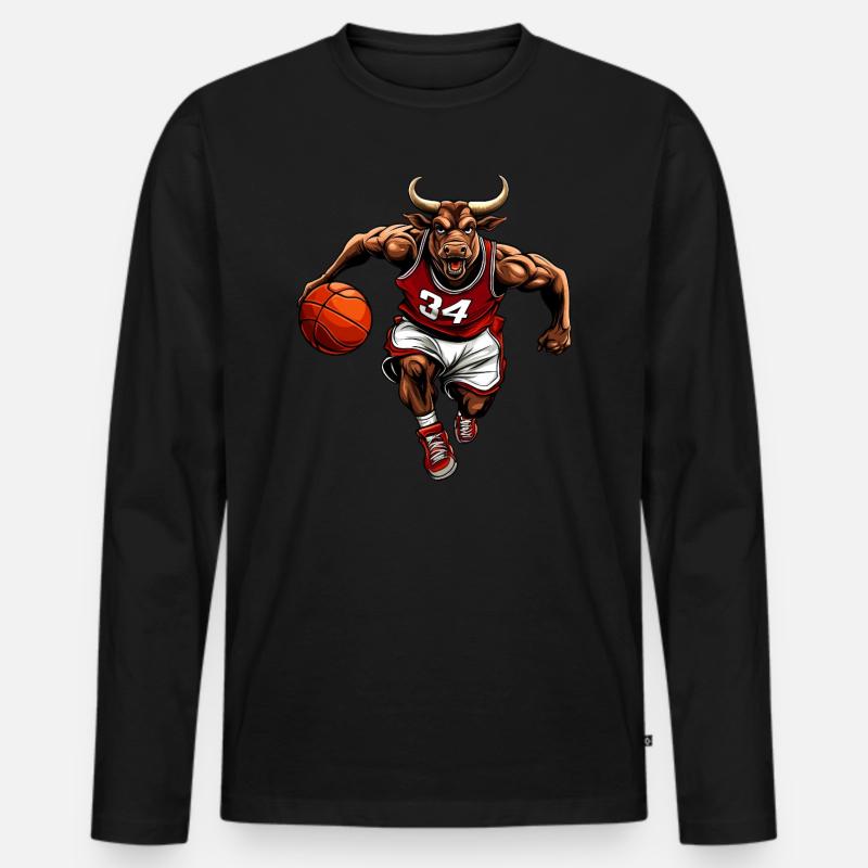 Basketball Stier - Männer Premium Bio Langarmshirt - Schwarz