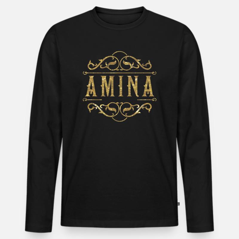 Amina gold - Männer Premium Bio Langarmshirt - Schwarz