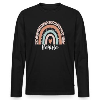 Barista Rainbow Leopard Funny Barista Appreciation - Men's Premium Organic Long Sleeve Shirt - black - Front - Nico (187cm)