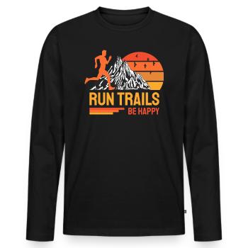 Run Trails Be Happy Trail Runner Mountain Running - Männer Premium Bio Langarmshirt - Schwarz - Vorne - Nico (187cm)