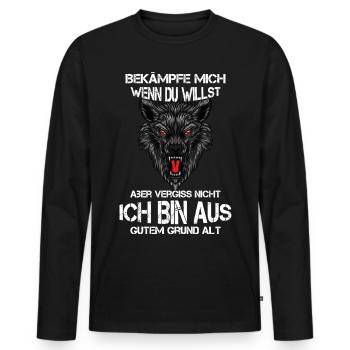 Bekämpfe mich wenn Du willst - Männer Premium Bio Langarmshirt - Schwarz - Vorne - Nico (187cm)