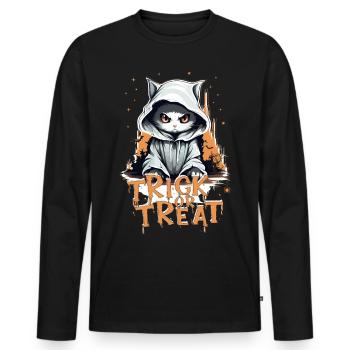 Trick or Treat - Süßes oder Saures - Halloween - Männer Premium Bio Langarmshirt - Schwarz - Vorne - Nico (187cm)