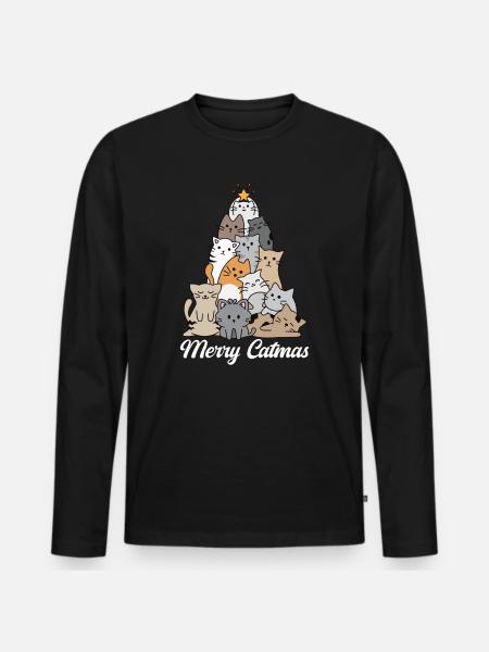 Merry Catmas - Men's Premium Organic Long Sleeve Shirt - black
