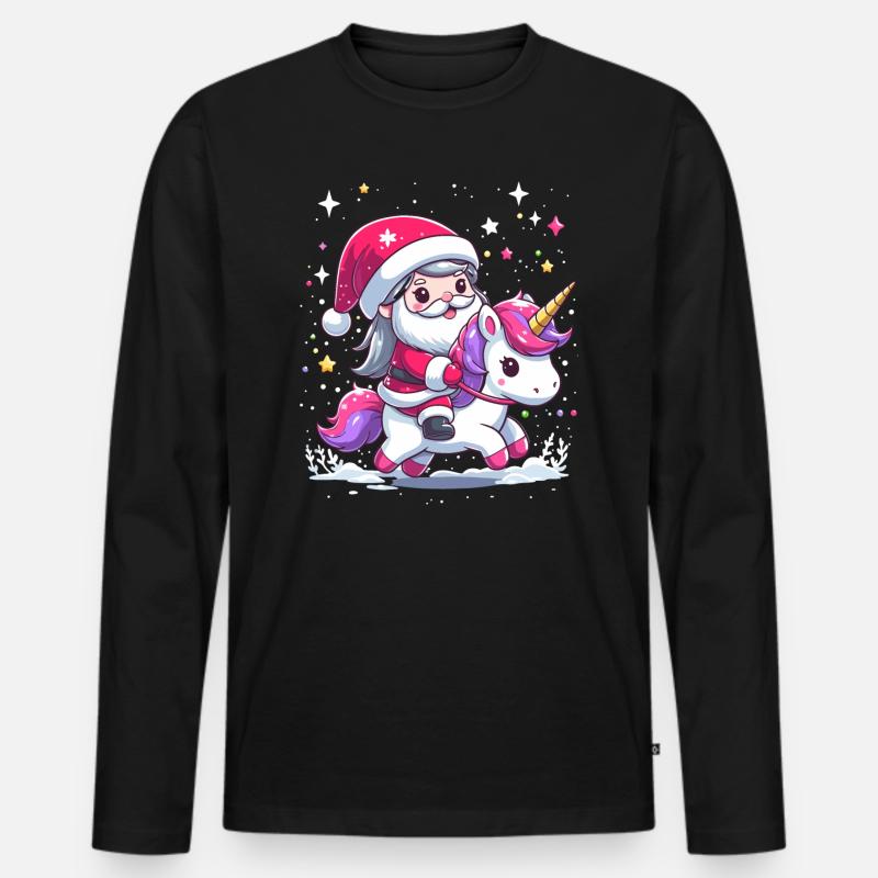 Weihnachtsmann und Einhorn - Männer Premium Bio Langarmshirt - Schwarz