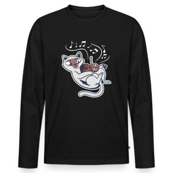 Sweet cat plays violin violin - Men's Premium Organic Long Sleeve Shirt - black - Front - Nico (187cm)
