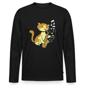 Süße Katze spielt Saxofon Saxophone Saxofonist - Männer Premium Bio Langarmshirt - Schwarz - Vorne - Nico (187cm)