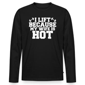 Ich hebe, weil meiner Frau heiß ist - Männer Premium Bio Langarmshirt - Schwarz - Vorne - Nico (187cm)