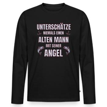 Angler - Unterschätze niemals alten Mann mit Angel - Männer Premium Bio Langarmshirt - Schwarz - Vorne - Nico (187cm)