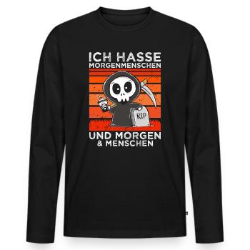 Ich hasse Menschen Morgenmenschen Kaffee Halloween - Männer Premium Bio Langarmshirt - Schwarz - Vorne - Nico (187cm)