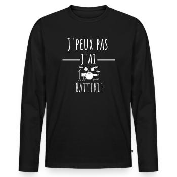 j'peux pas j'ai batterie cadeau anniversaire - T-shirt manches longues Premium bio Homme - noir - Devant - Nico (187cm)
